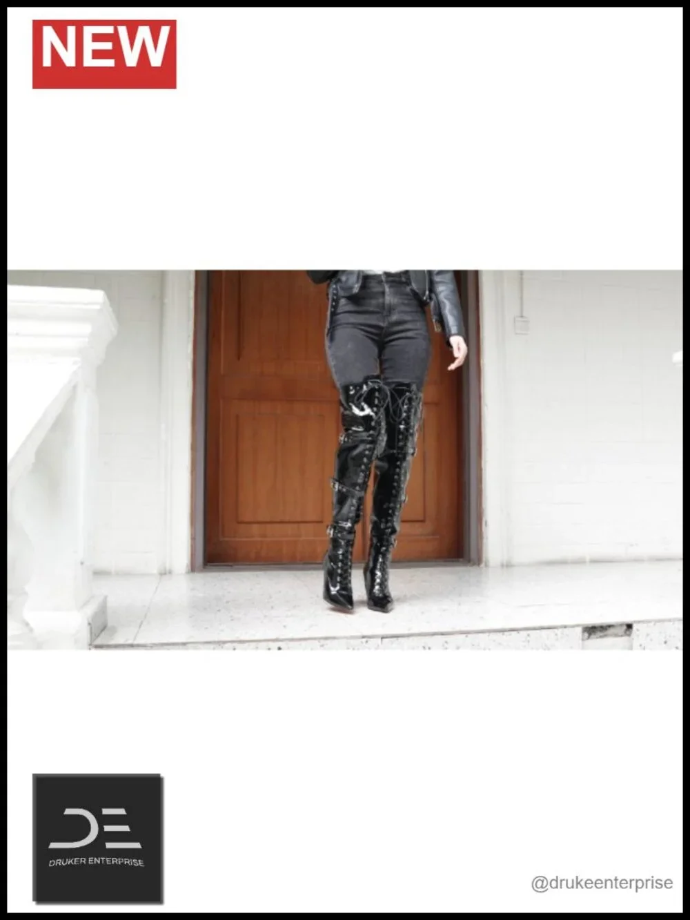 Over-the-Knee Stiletto Boots Pointed Toe Adjustable Lace Metal Buckle